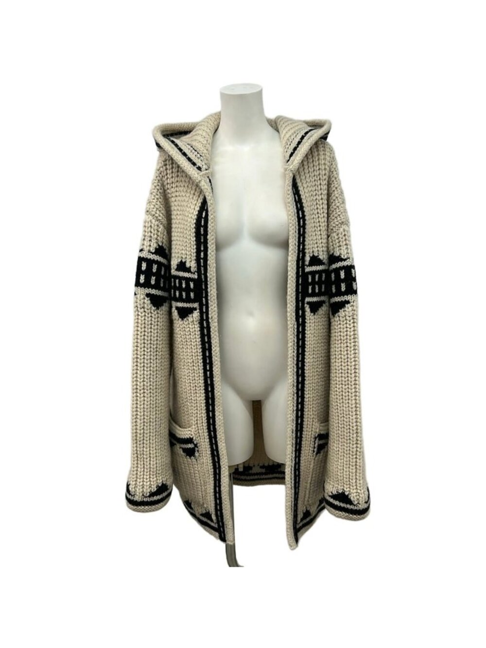 Saint Laurent Paris Cardigan Ivory Black Long Sleeve Hooded M